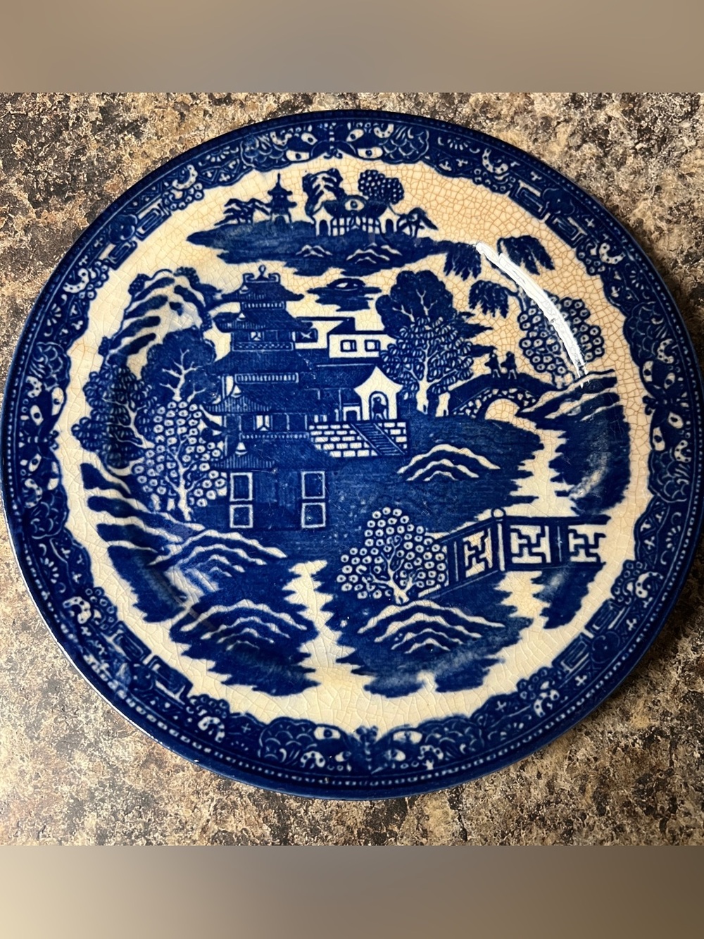 Blue Willow Style Decorative Ceramic Plate